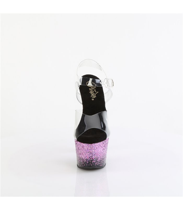 ADORE-708SS - Platform high heel sandal - black/pink glitter color gradient | Pleaser