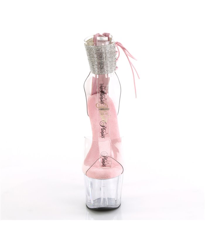 ADORE-724RS - Plateau High Heel Sandalette - Rosa/Klar mit Strass | Pleaser