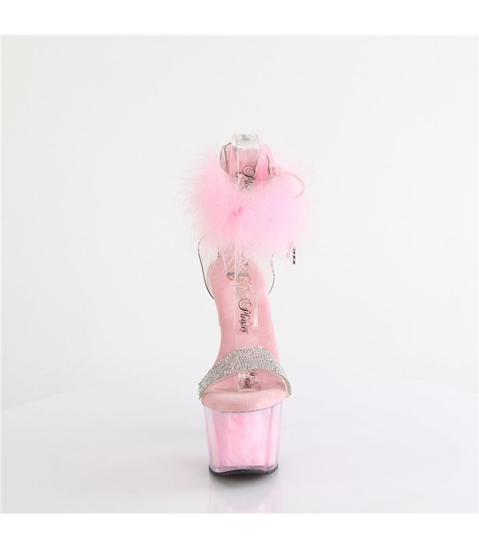 ADORE-727F - Platform high heel sandal - pink/strass with plush | Pleaser
