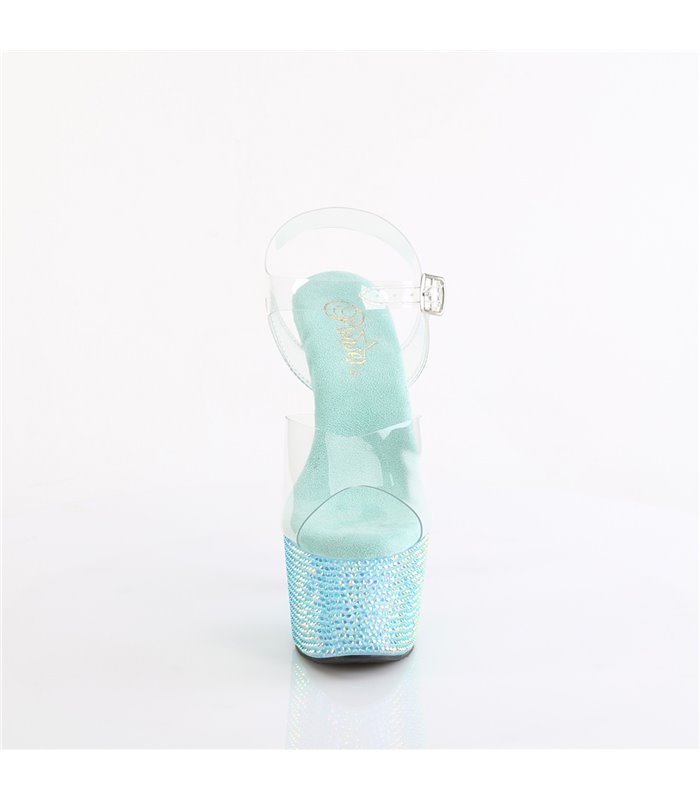 BEJEWELED-708RRS - Platform high heel sandal - turquoise with rhinestones | Pleaser