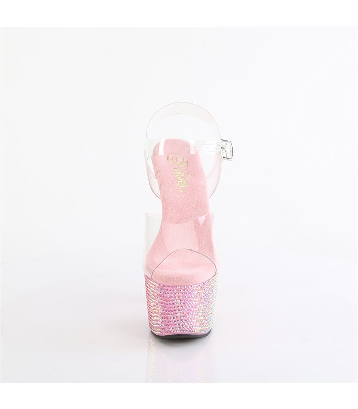 BEJEWELED-708RRS - Plateau sandaal met hoge hak - roze met strass | Pleaser