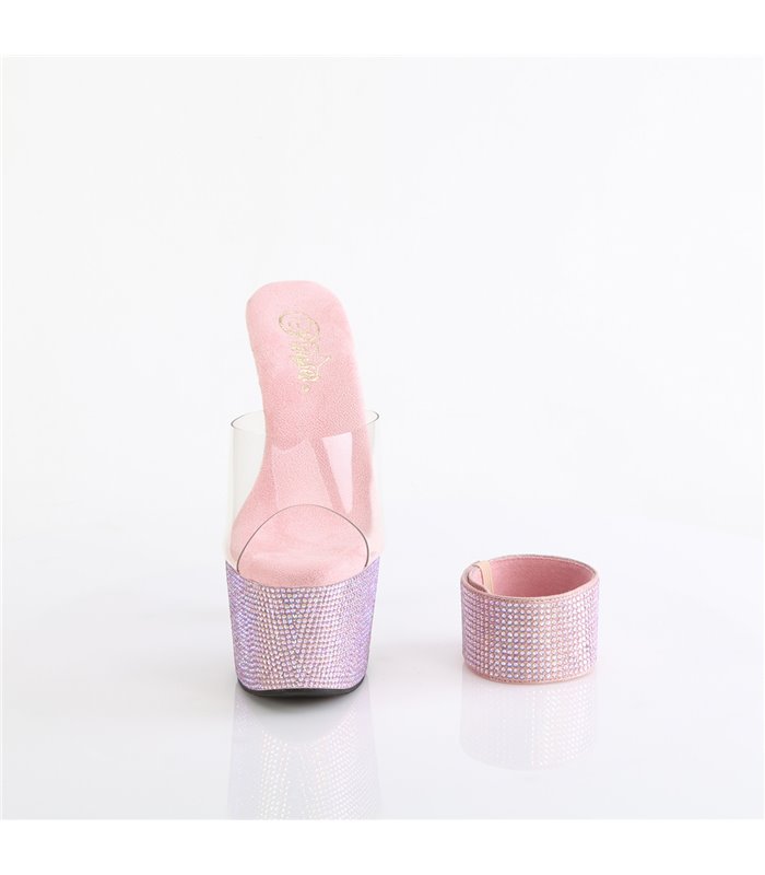 BEJEWELED-712RS - Plateau muiltjes met hoge hak - roze met strass | Pleaser