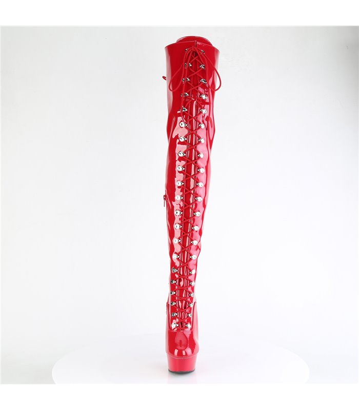 DELIGHT-3022 - Plateau Overknee Laarzen - Rood Lakleer | Pleaser
