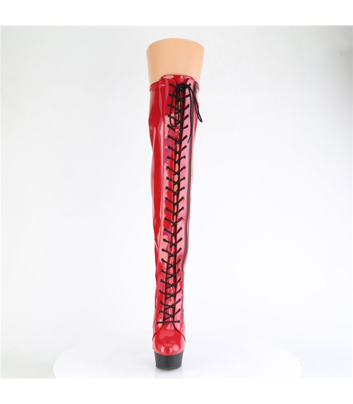 DELIGHT-3029 - Overknee laarzen met plateauzool - Rood lak holografisch | Pleaser