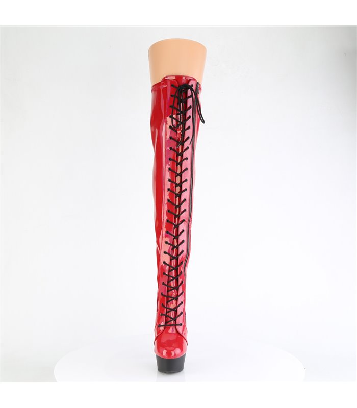 DELIGHT-3029 - Plateau Overknee Stiefel - Rot Lack Holografisch | Pleaser