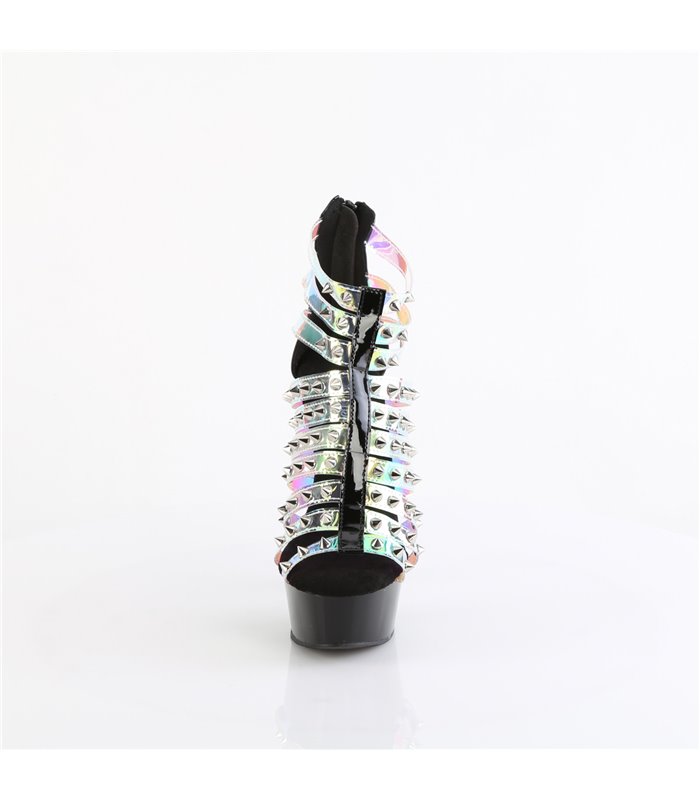 DELIGHT-600-9 - Platform Sandaal met Hoge Hak - Zwart/Holografisch | Pleaser