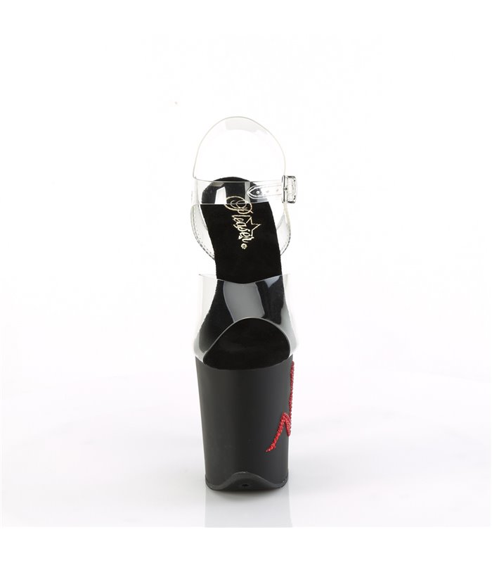 FLAMINGO-808TGRS - Plateau sandaal met hoge hak - zwart mat met rode strass steentjes | Pleaser