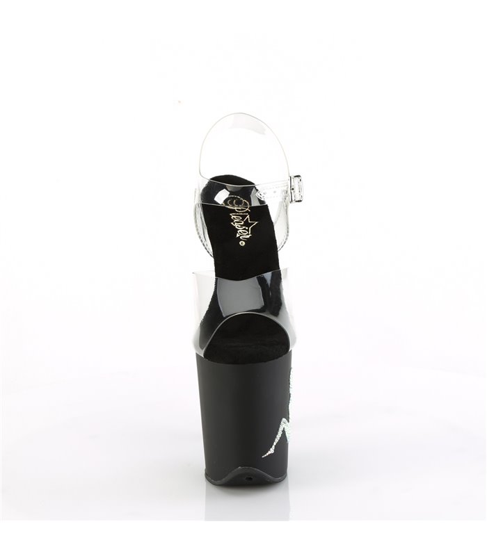 FLAMINGO-808TGRS - Platform high heel sandal - black matt with rhinestone figure | Pleaser