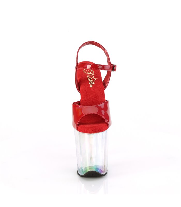 FLAMINGO-809HT - Platform Sandaal met Hoge Hak - Rood/Helder Holografisch | Pleaser