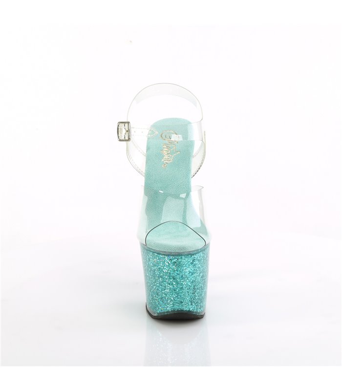 LOVESICK-708SG - Plateau sandaal met hoge hak - turquoise glitter | Pleaser