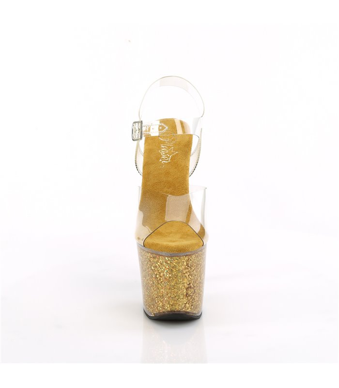 LOVESICK-708SG - Platform high heel sandal - gold with glitter | Pleaser