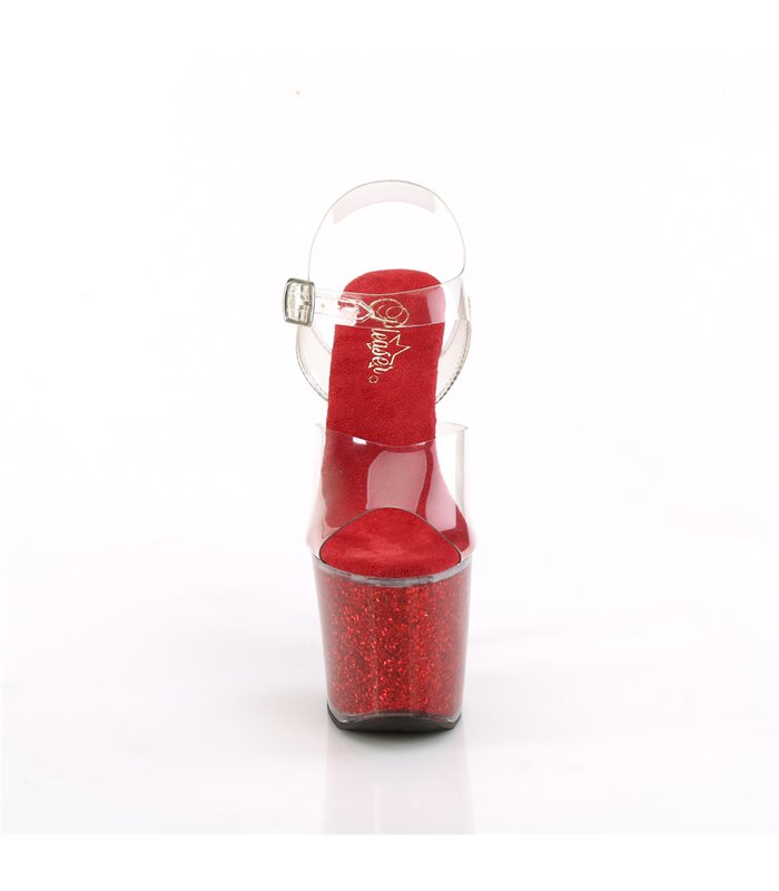 LOVESICK-708SG - Plateau sandaal met hoge hak - rode glitter | Pleaser