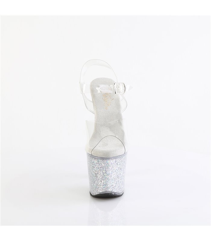 LOVESICK-708SG - Plateau hoge hak sandaal - helder/zilver glitter | Pleaser