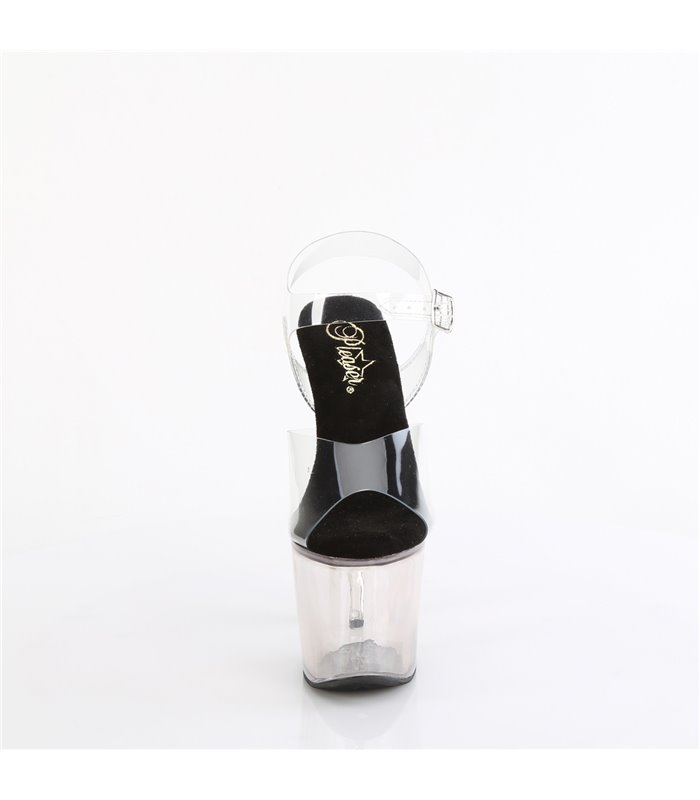 LOVESICK-708T - Platform High Heel Sandals - Clear/Black | Pleaser