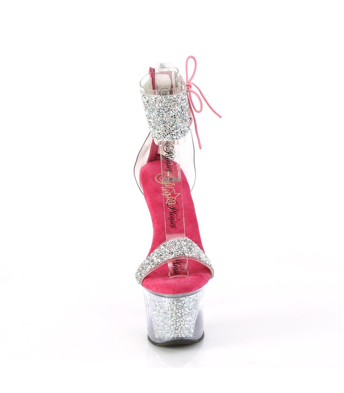 SKY-327RSI - Plateau High Heel Sandalette - Pink/Silber mit Strass | Pleaser