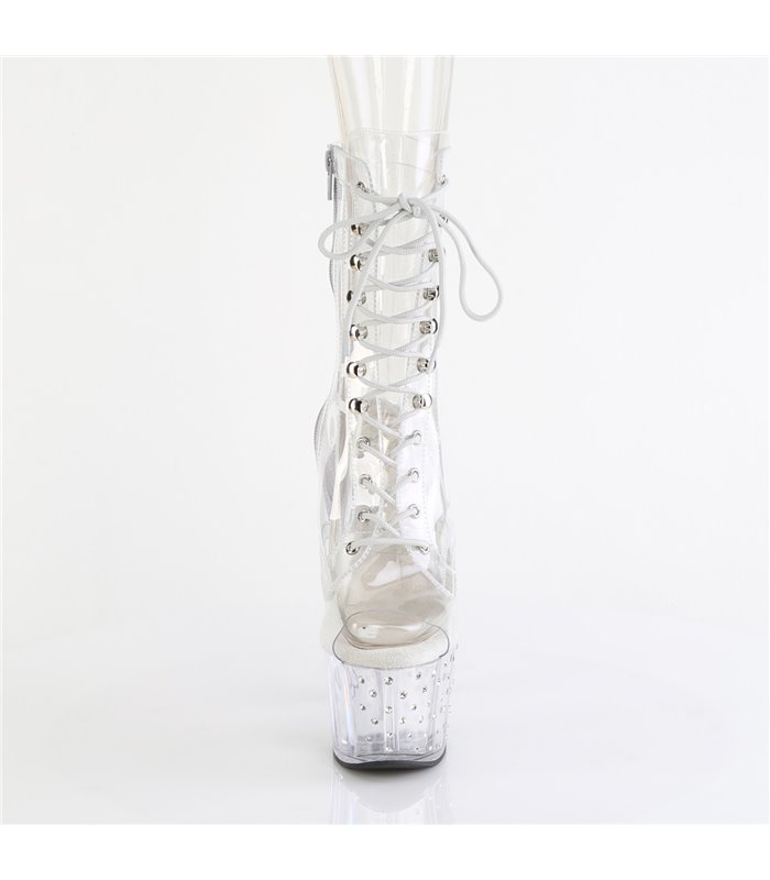 STARDUST-1021C-7 - Enkellaarzen met plateauzool - transparant met strass-steentjes | Pleaser