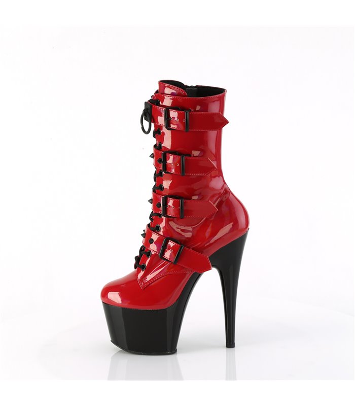 ADORE-1046TT - Plateau Stiefelette - Schwarz/Rot Lack/Schimmer | Pleaser