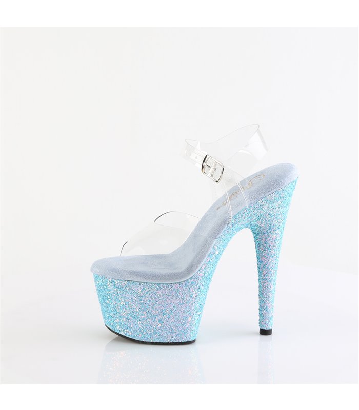 ADORE-708LG - Platform high heel sandal - baby blue with glitter | Pleaser