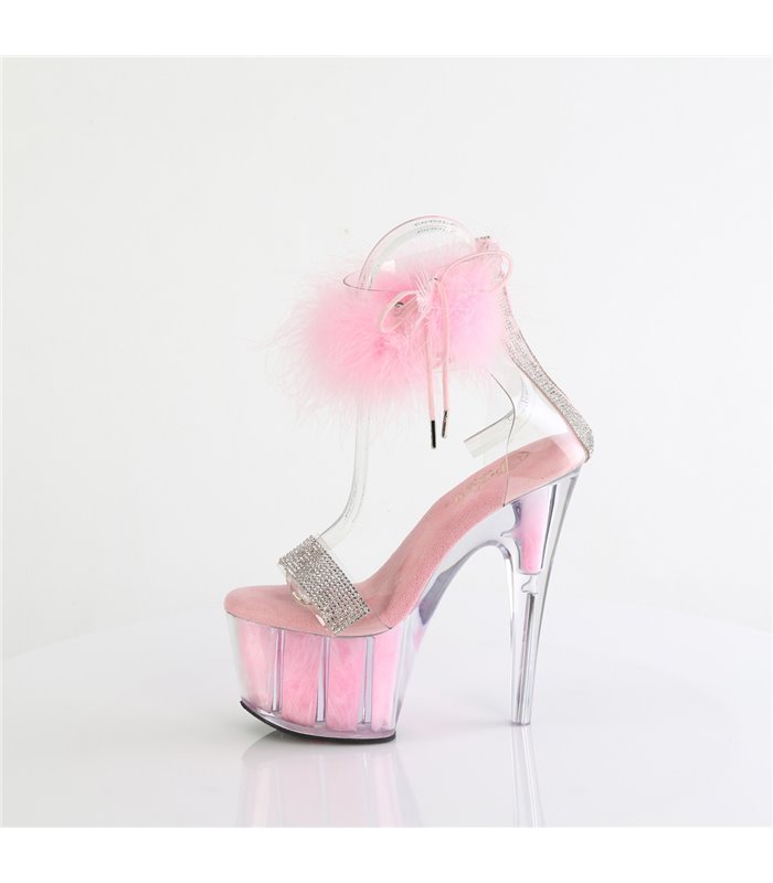 ADORE-727F - Plateau High Heel Sandalette - Rosa/Strass mit Plüsch | Pleaser