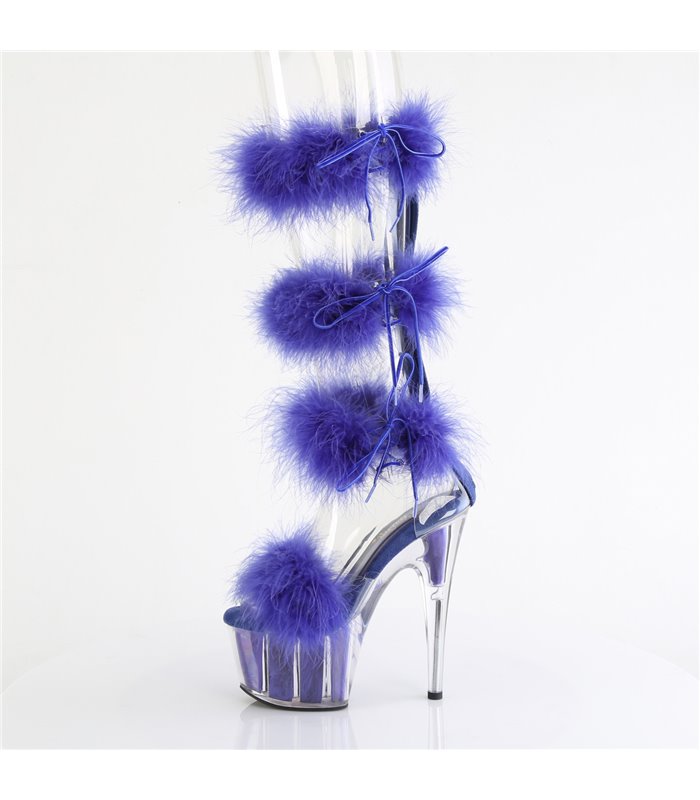 ADORE-728F - Platform high heel sandal - blue with plush | Pleaser