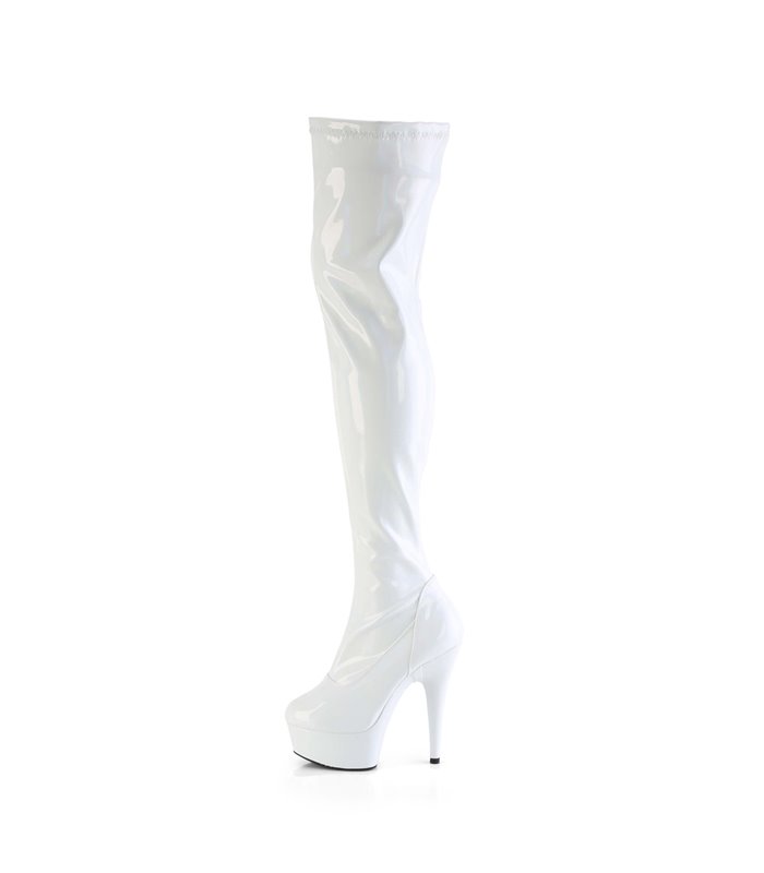 DELIGHT-3000HWR - Plateau Overknee Stiefel - Weiß Lack Holografisch | Pleaser