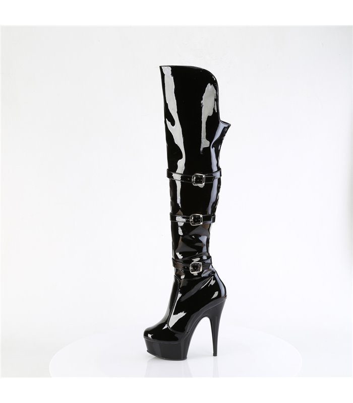 DELIGHT-3018 - Platform Overknee Boots - Black shiny | Pleaser