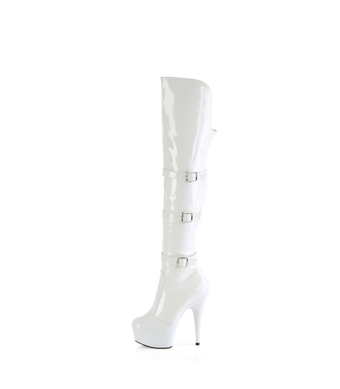 DELIGHT-3018 - Platform Overknee Boots - White shiny | Pleaser