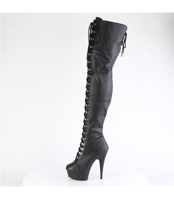 DELIGHT-3022 - Platform Overknee Boots - Black Matt | Pleaser