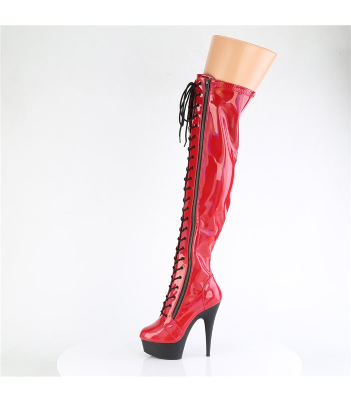 DELIGHT-3029 - Plateau Overknee Stiefel - Rot Lack Holografisch | Pleaser