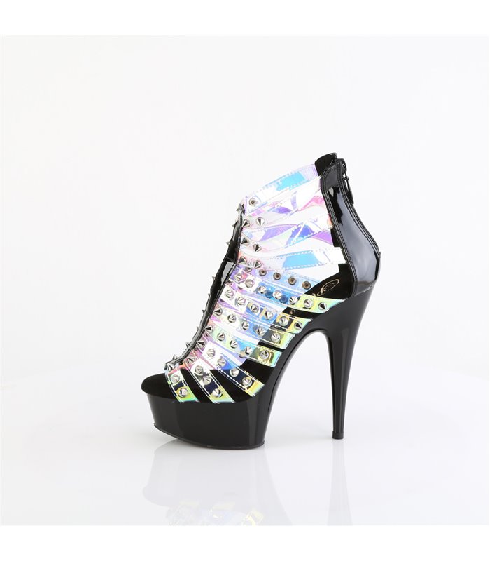 DELIGHT-600-9 - Plateau High Heel Sandalette - Schwarz/Holografisch | Pleaser