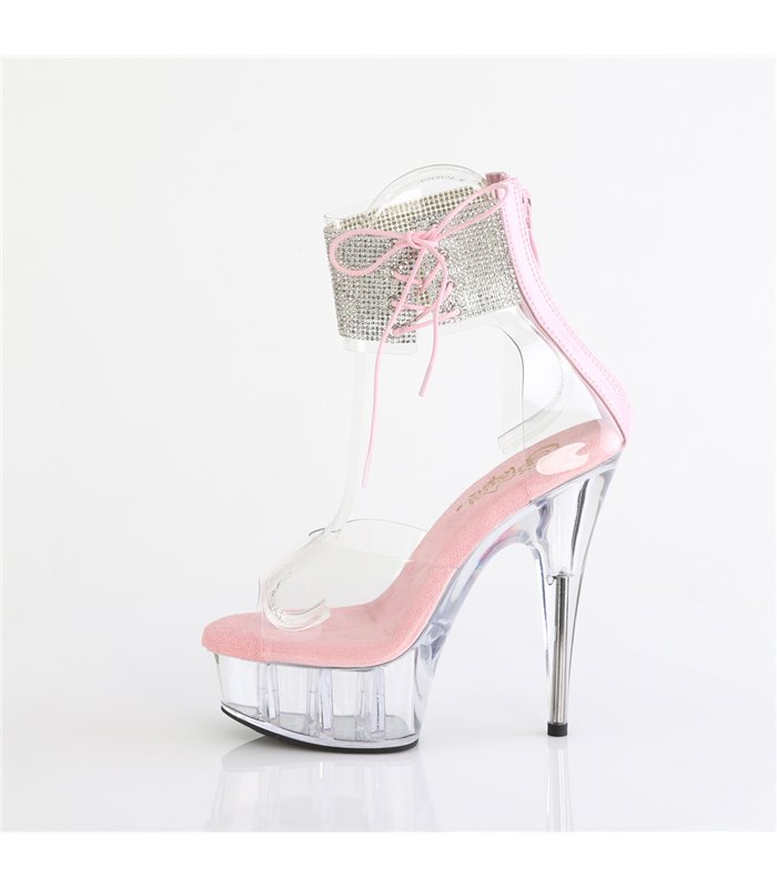 DELIGHT-624RS - Platform high heel sandal - pink/clear with rhinestones | Pleaser