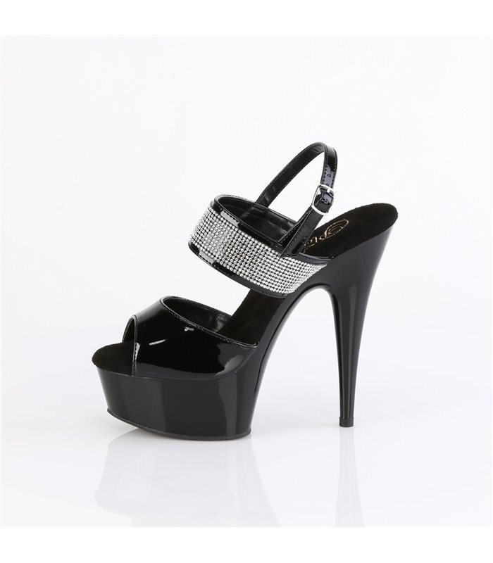 DELIGHT-639 - Plateau High Heel Sandalette - Schwarz Lack mit Strass | Pleaser