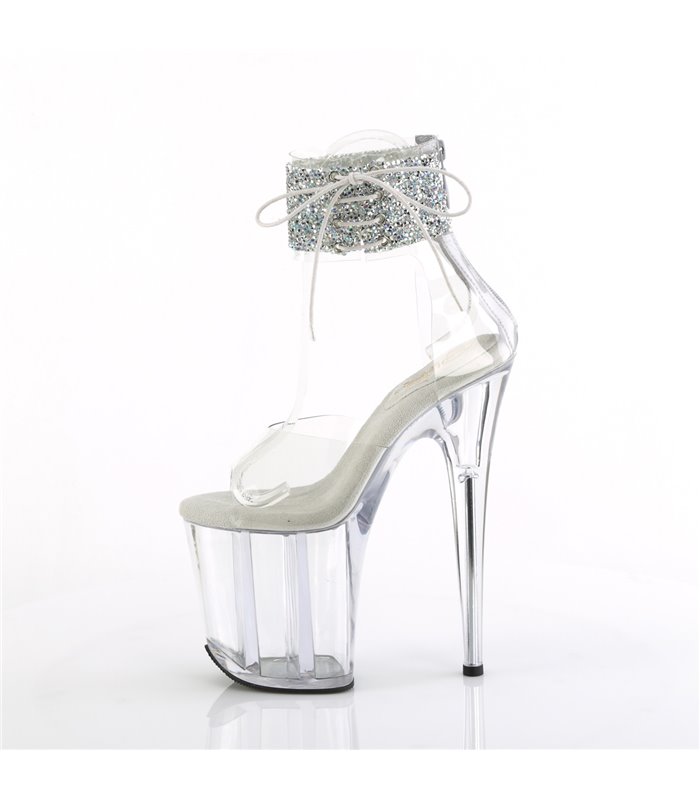 FLAMINGO-824RS-02 - Platform high heel sandal - clear with rhinestones | Pleaser