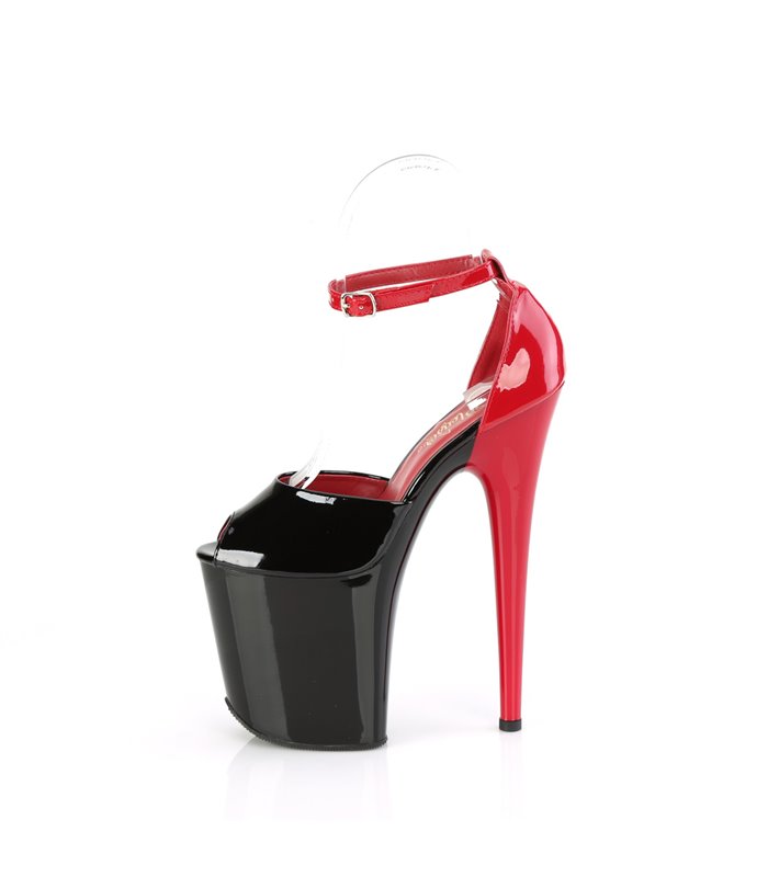 FLAMINGO-868 - Platform Sandalen met Hoge Hak - Zwart/Rood Lakleer | Pleaser