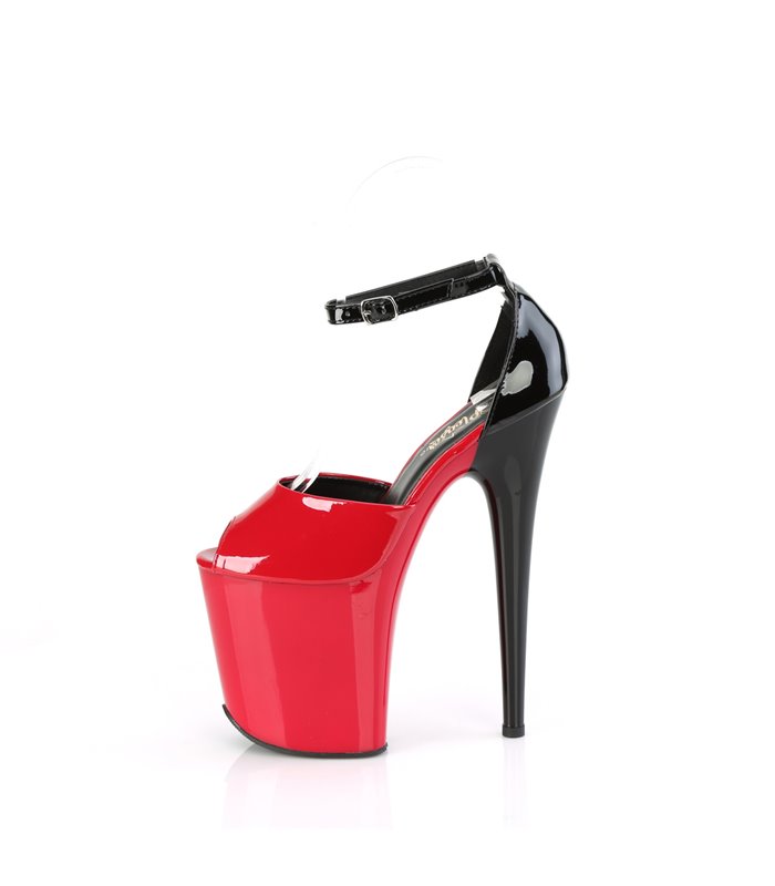 FLAMINGO-868 - Plateau High Heel Sandalette - Rot/Schwarz Lack | Pleaser