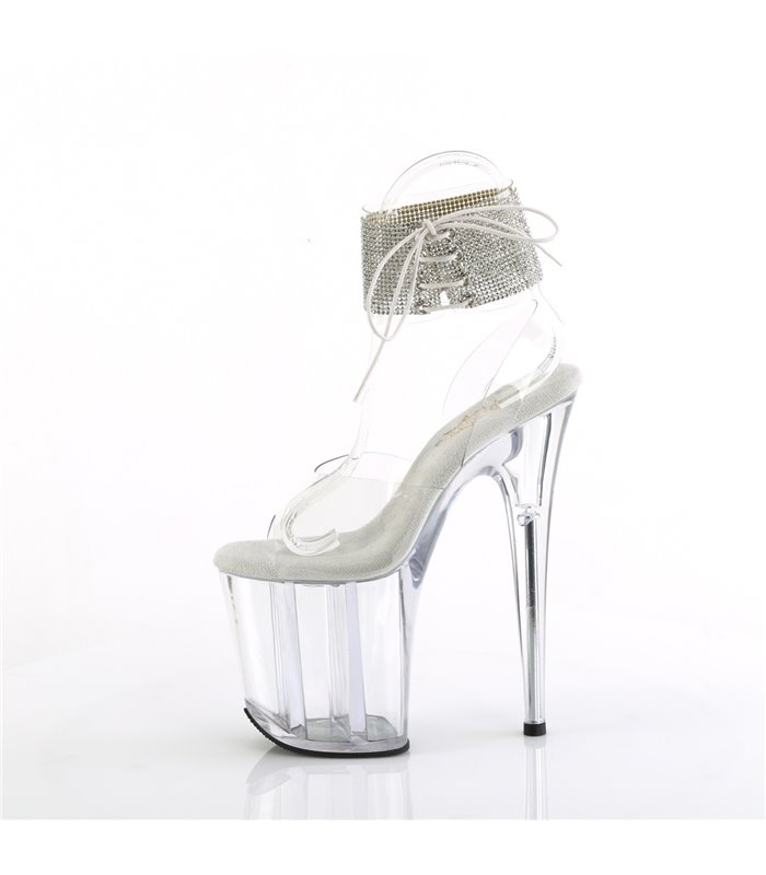 FLAMINGO-891-2RS - Platform high heel sandal - clear with rhinestones | Pleaser