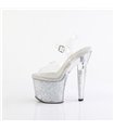 LOVESICK-708SG - Plateau High Heel Sandalette - Klar/Silber Glitzer | Pleaser