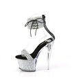 SKY-327RSI - Plateau High Heel Sandalette - Silber/Schwarz mit Strass | Pleaser