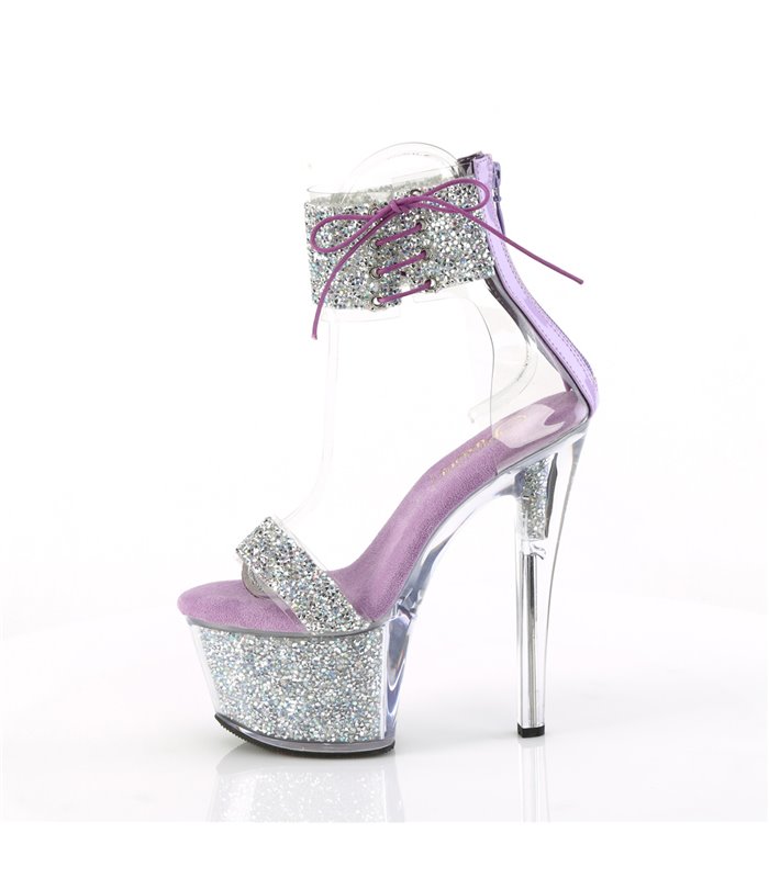 SKY-327RSI - Plateau High Heel Sandalette - Lila/Silber mit Strass | Pleaser