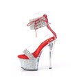 SKY-327RSI - Plateau High Heel Sandalette - Silber/Rot mit Strass | Pleaser