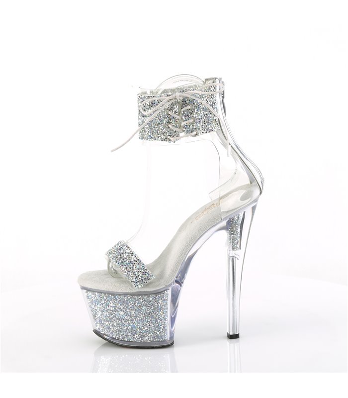 SKY-327RSI - Platform high heel sandal - silver/clear with rhinestones | Pleaser