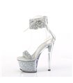 SKY-327RSI - Plateau High Heel Sandalette - Silber/Klar mit Strass | Pleaser