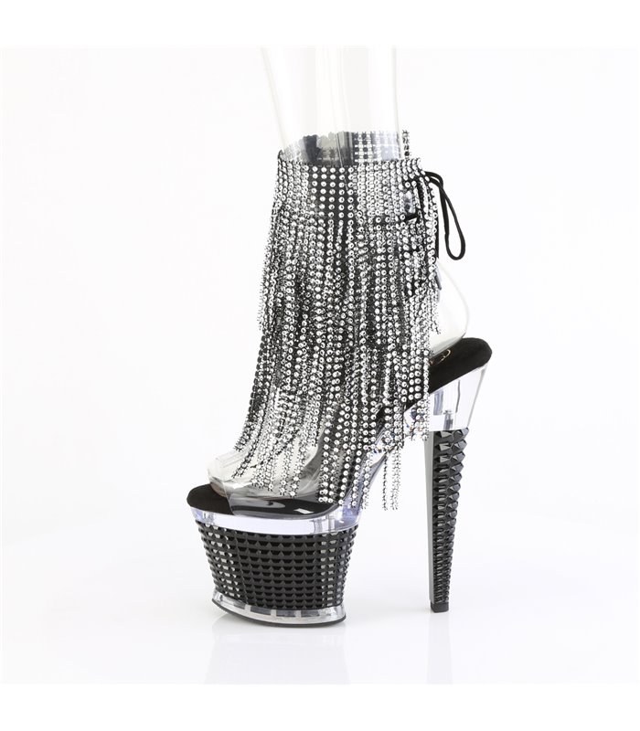 SPECTATOR-1017RSF - Plateau Stiefelette - Schwarz/Silber mit Strass | Pleaser