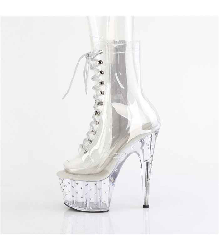 STARDUST-1021C-7 - Platform ankle boots - clear with rhinestones | Pleaser