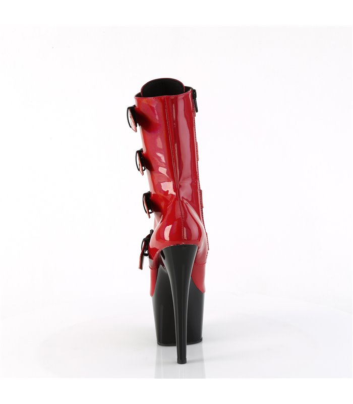 ADORE-1046TT - Plateau Stiefelette - Schwarz/Rot Lack/Schimmer | Pleaser