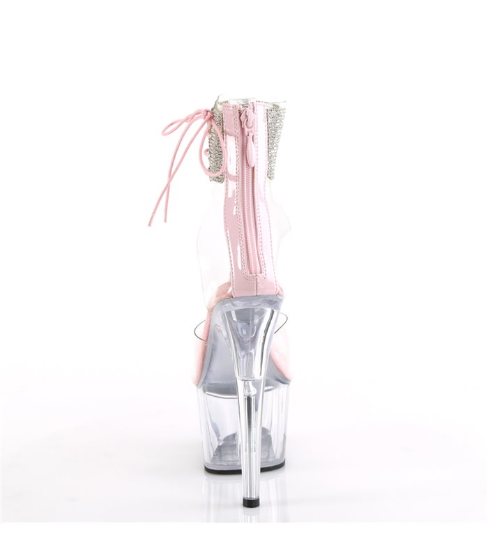 ADORE-724RS - Plateau High Heel Sandalette - Rosa/Klar mit Strass | Pleaser