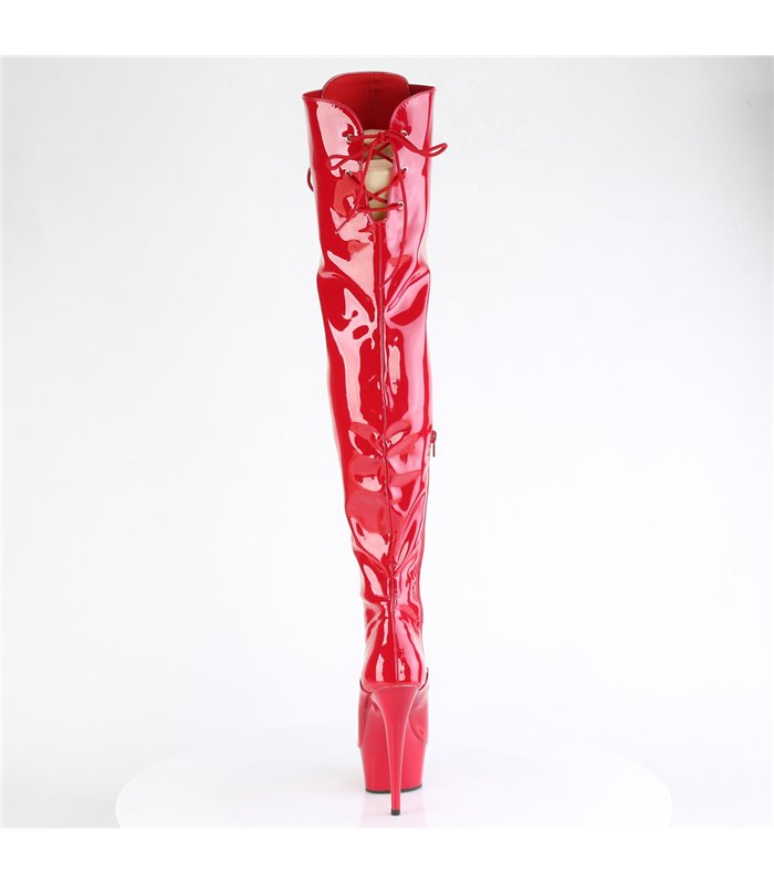 DELIGHT-3022 - Plateau Overknee Laarzen - Rood Lakleer | Pleaser