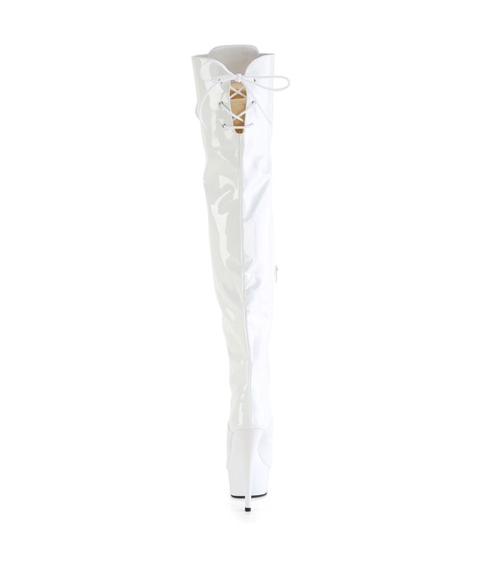 DELIGHT-3022 - Platform Overknee Boots - White shiny | Pleaser