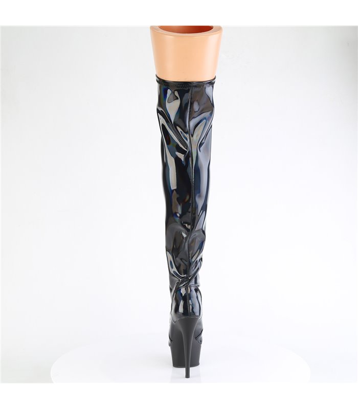 DELIGHT-3029 - Platform Overknee Boots - Black shiny Holographic | Pleaser