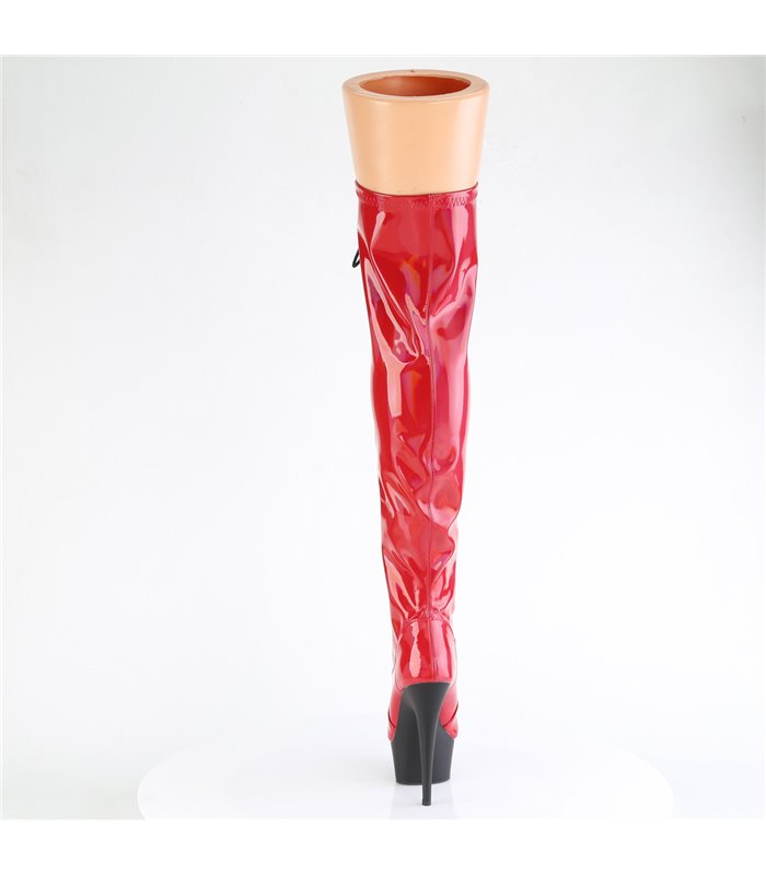 DELIGHT-3029 - Platform Overknee Boots - Red shiny Holographic | Pleaser